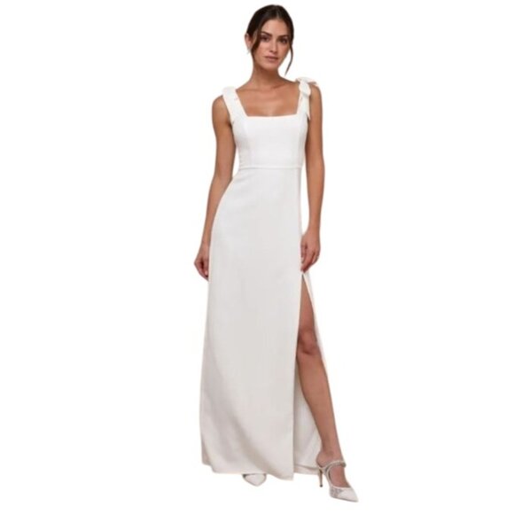 NEW Lulus Your Sweetie White‎ Tie-Strap Column Maxi Dress Size S Wedding Gown - Picture 1 of 16
